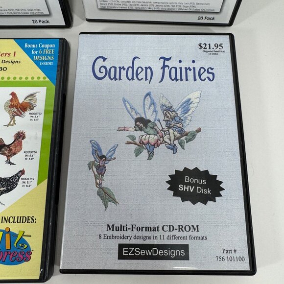 4 Embroidery Design CD Dragonflies Roosters Fairies Reindeer - Picture 5 of 9